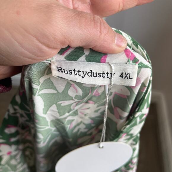 Rusttydustty Green Floral Boho Maxi Dress Size 4XL Long Sleeve Smocked Waist - Picture 9 of 11